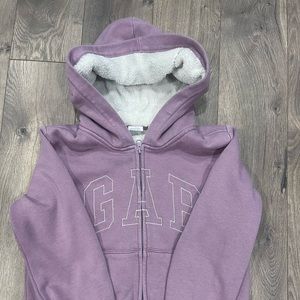 GAP kids Sherpa lined zip up hoodie in purple, XL (12)